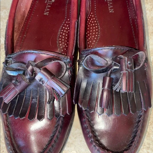 COLE HAAN Tassel Loafers, with fringe,maroon, Leather, Classic 9M EUC - Picture 9 of 17